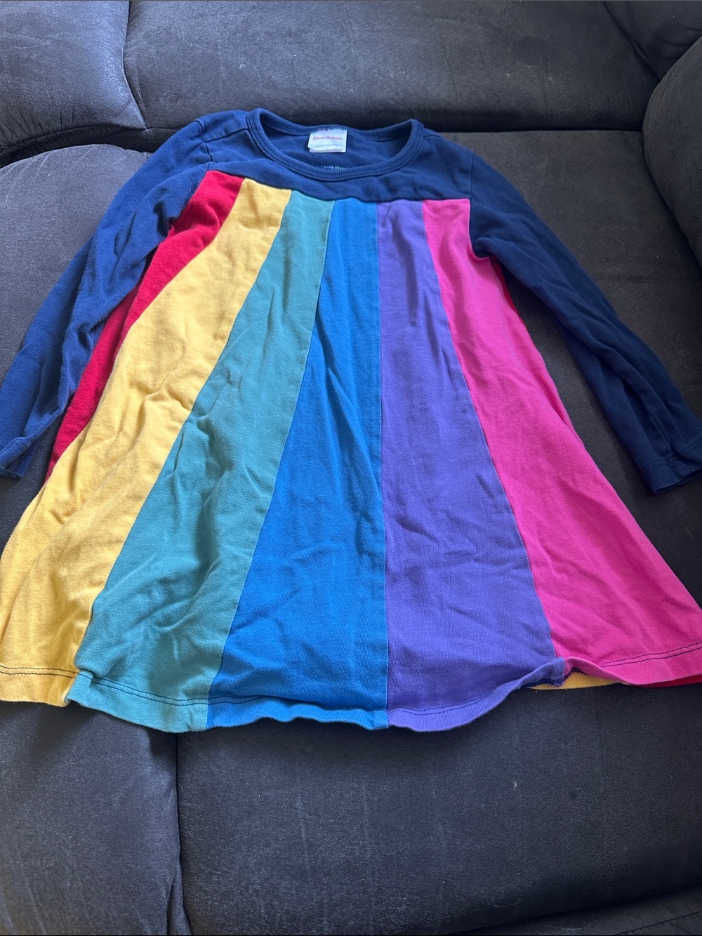 Hanna Andersson Navy Rainbow Panel Long Sleeve Top